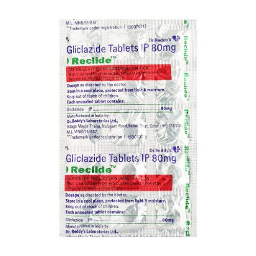 Reclide 80 tablets blister strip back side with label