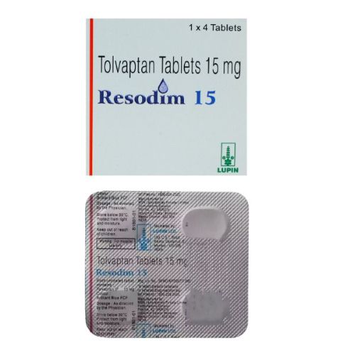 Resodim 15mg tablets 4 count blister strip with silver foil and printed markings