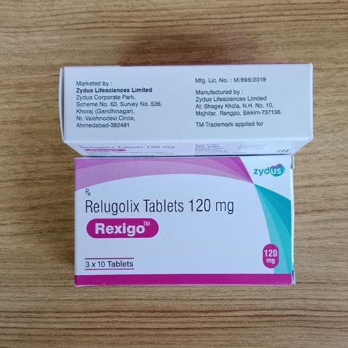 Rexigo 120 30 tablets branded box with blister strips relugolix oral medicine for endometriosis online pharmacy