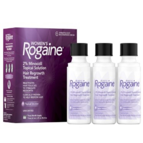 Rogaine Women’s 2% Solution 60ml box with three bottles displayed, labels readable