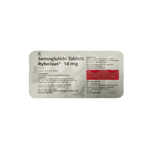 Rybelsus 14mg (Semaglutide) silver blister pack with printed dosage and brand text