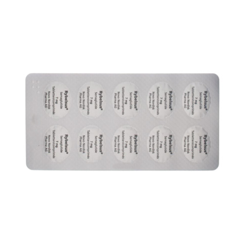 Rybelsus 7mg (Semaglutide) silver blister pack with engraved brand text on each tablet slot