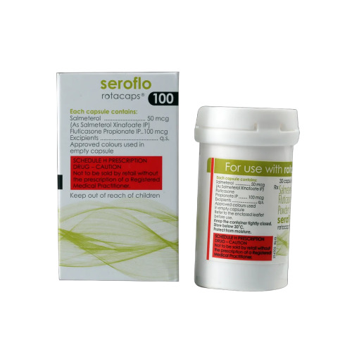 Seroflo 100 Rotacaps box and bottle side view