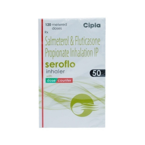 Seroflo 50 Inhaler product box with device front view