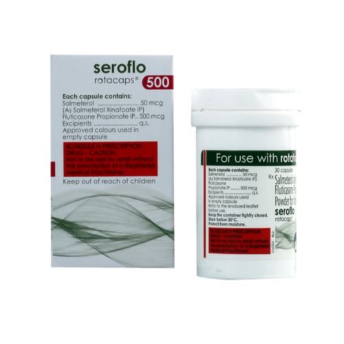 Seroflo 500 Rotacaps bottle with label front view