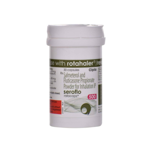 Seroflo 500 Rotacaps box and bottle side view
