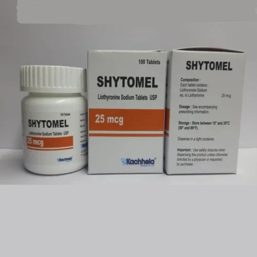 Two Shytomel 25 boxes and bottle arranged flat, product name and packaging visible