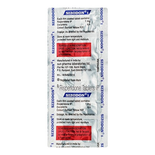 Sizodon 1mg tablets blister strips with printed dosage label