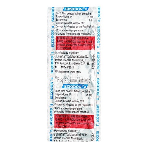 Sizodon 2mg tablets blister strip with printed dosage information