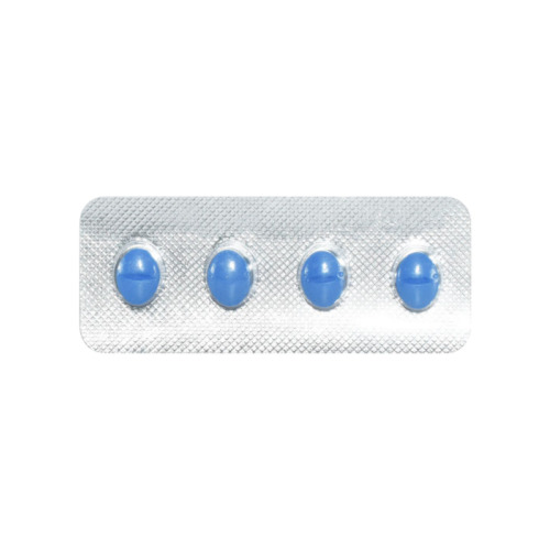 Suhagra 50mg blister strip close-up, blue tablets and printed label details visible
