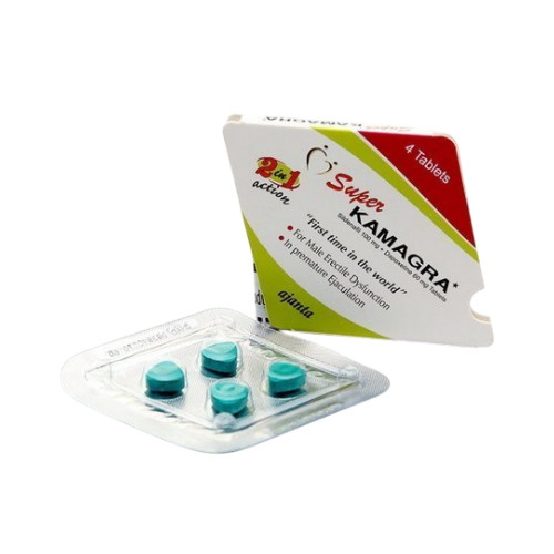 Super Kamagra 4 tablets outer box and blister pack displayed together