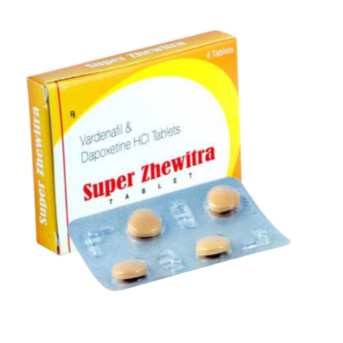 Super Zhewitra yellow-and-white carton with multiple blister strips of round yellow tablets
