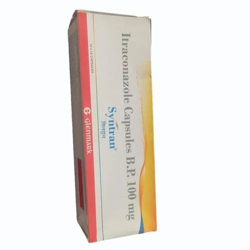 Syntran 100 itraconazole outer carton with capsule strips, affordable antifungal therapy for chronic or recurrent mycoses, global delivery by ZarvyPharm