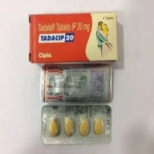 Tadacip 20 box with 4 tadalafil tablets in transparent blister packaging