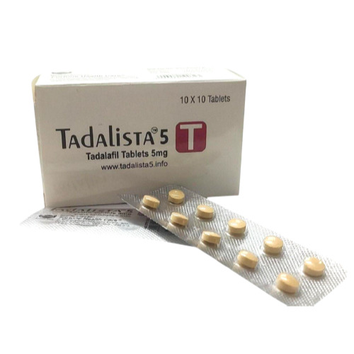 Tadalista 5mg box with tablets and blister strip displayed, packaging and dosage identifiable