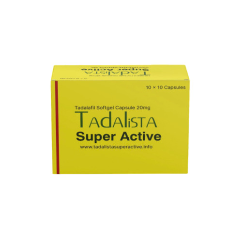 Tadalista Super Active 20mg tadalafil 100 capsules Cipla yellow box front view with branding