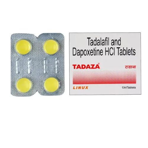 Tadaza tablets strip with 4 yellow round pills for ED and PE treatment