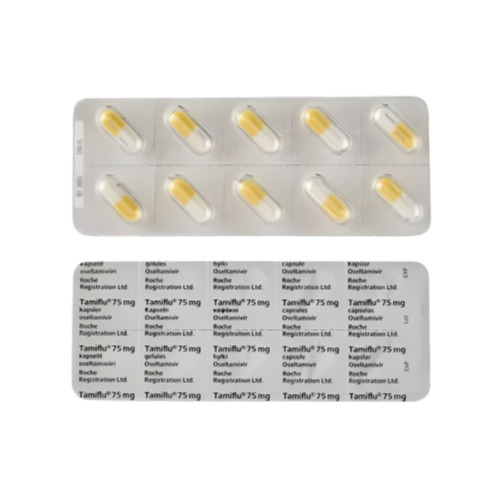 Tamiflu 75 (Oseltamivir 75mg) Roche packaging showing multiple blister packs of capsules