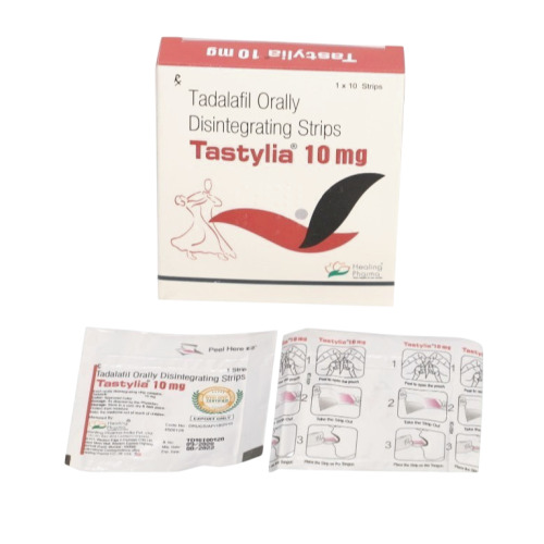 Tastylia 10mg ODS (Tadalafil) multiple sachets of orally disintegrating strips with box