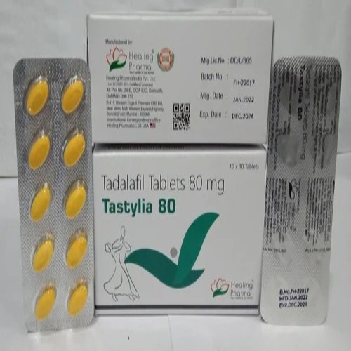 Tastylia 80mg (Tadalafil) full pack with multiple blister strips and box packaging