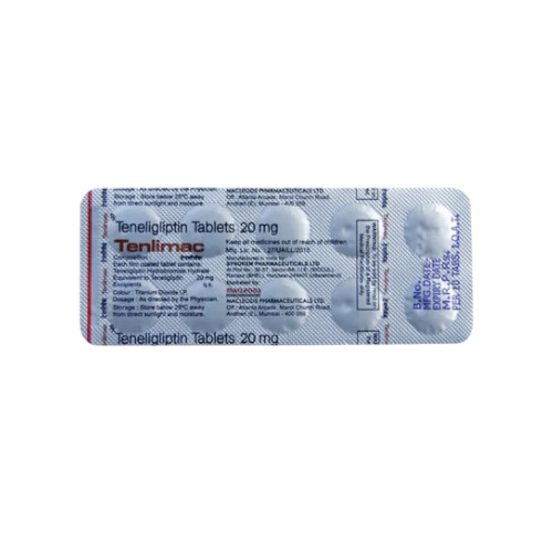 Tenlimac 20 tablets silver blister pack back side with label