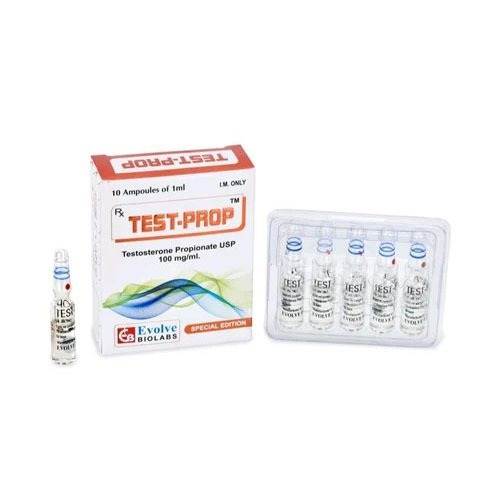 TEST-P 250mg injection box with ampoules laid out, front label readable