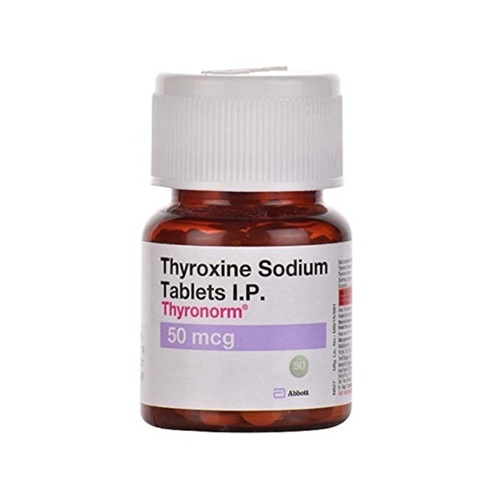 Thyronorm 50mcg thyroid hormone replacement tablets small brown bottle close-up