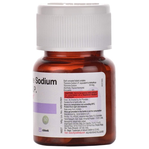 Thyronorm 50mcg levothyroxine tablets side view bottle with label visible for thyroid care