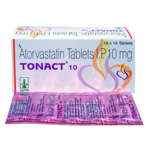 Tonact 10mg tablets purple blister strip with printed dosage information