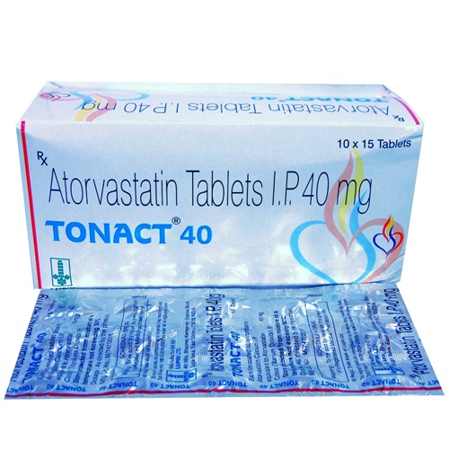 Tonact 40mg 150 tablets product box with multiple blue blister sheets and dosage details