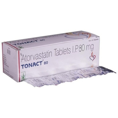 Tonact 80mg 100 tablets product box with multiple blister sheets and branding