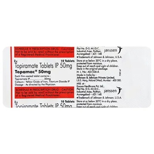 Topamac 50mg foil blister pack with printed dosage instructions