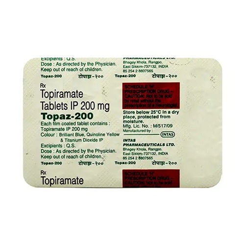 Topaz 200 blister strip close-up with foil backing