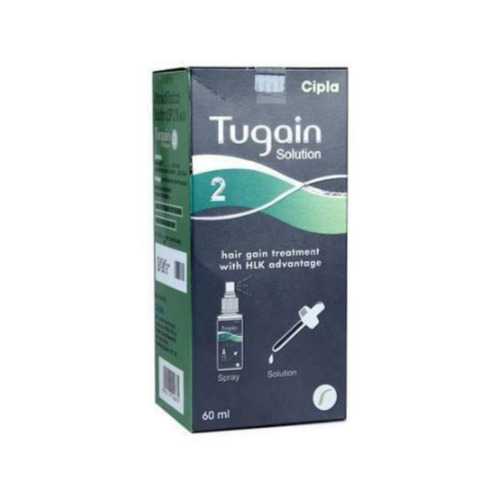 Tugain 2% (Minoxidil) branded carton with usage details and applicator image