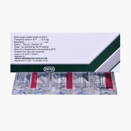 Tynept 12.5mg (Tianeptine) 100 tablets silver blister strips with dosage imprint, online pharmacy prescription option for mood disorder management