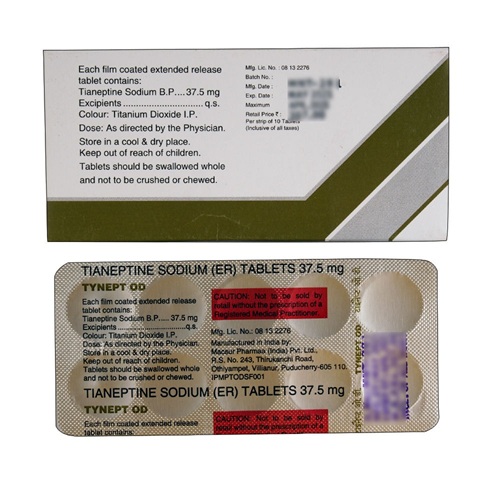 Tynept OD 37.5mg (Tianeptine) 30 tablets silver blister pack with dosage imprint, online pharmacy treatment option for depression and mood disorders