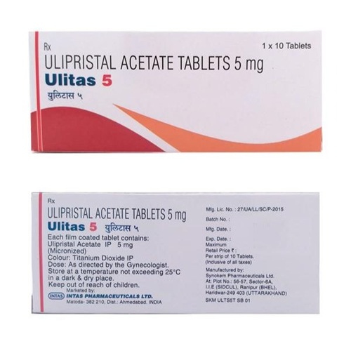 Ulitas 5 10 tablets box packaging ulipristal acetate uterine fibroid treatment medicine online pharmacy