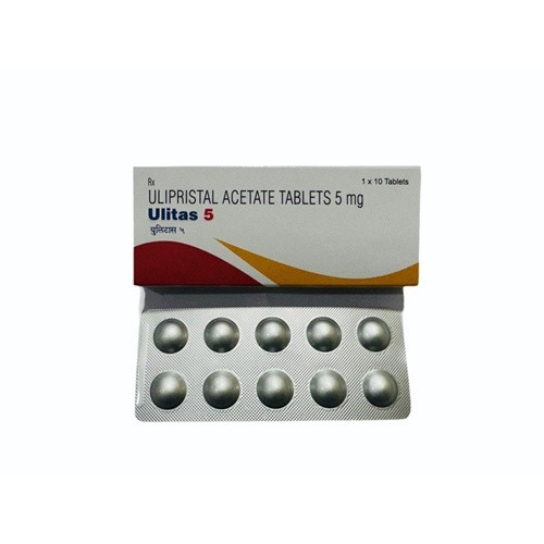 Ulitas 5 10 tablets branded box with silver blister strips ulipristal acetate fibroid management medicine online pharmacy