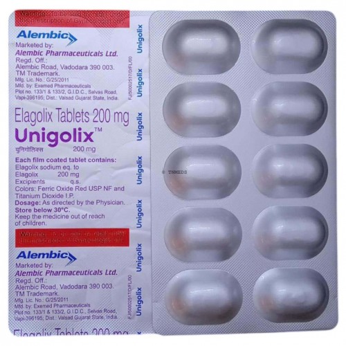 Unigolix 200 10 tablets blister pack elagolix endometriosis management medicine online pharmacy