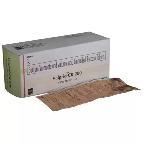 Valprid CR 200 bulk packaging with sodium valproate and valproic acid controlled-release tablets, long-term therapy for epilepsy, bipolar disorder, and PTSD, ZarvyPharm online pharmacy