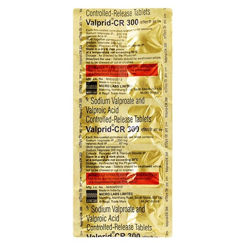 Valprid CR 300mg (Sodium Valproate and Valproic Acid) 100 tablets golden blister strips with dosage imprint, online pharmacy treatment option for seizure control and mood stabilization
