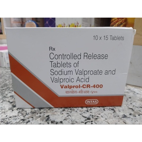 Valprol CR 400mg (Sodium Valproate and Valproic Acid) 150 tablets branded carton with multiple blister packs displayed, online pharmacy supplement for bipolar disorder and long-term epilepsy management
