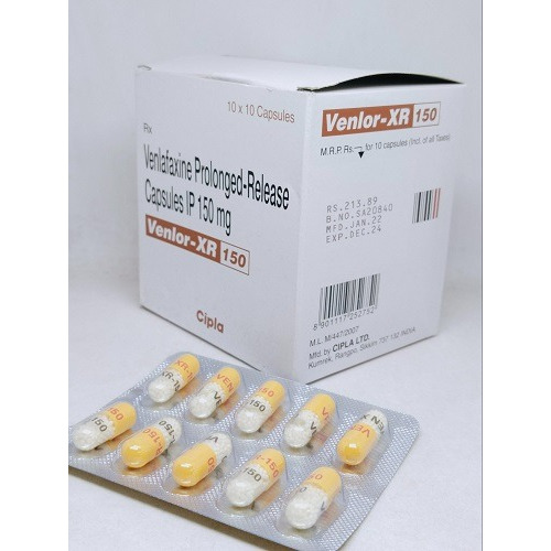 Venlor-XR 150 (Venlafaxine XR 150mg) Cipla branded carton with multiple blister strips of capsules