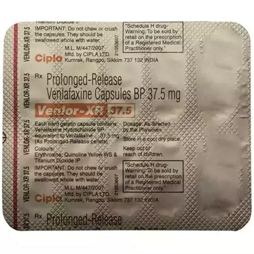 Venlor-XR 37.5 blister strip showing extended-release capsules