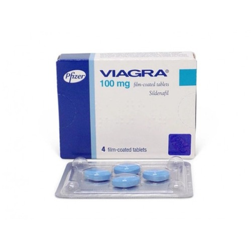Viagra 100mg box with blister pack displayed, product name and dosage visible
