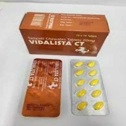 Vidalista 20 CT product box with blister strips of tadalafil chewable tablets