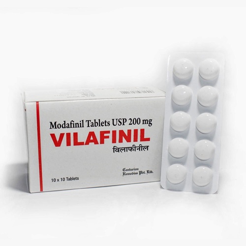 Vilafinil 200 tablets front box packaging with 100 tablets