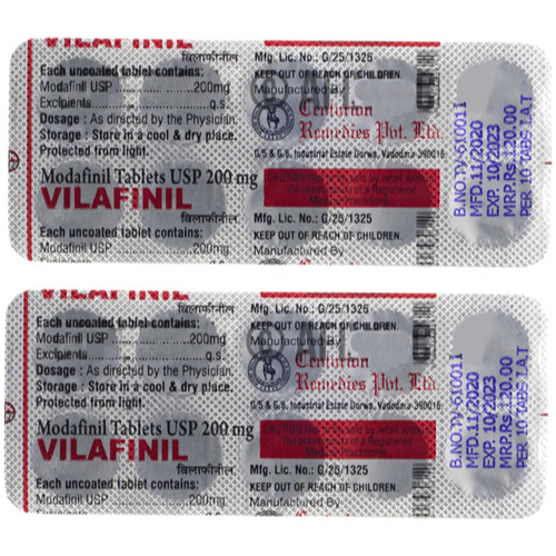 Vilafinil 200 blister strip showing tablet layout