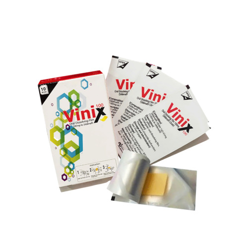 Vinix 100mg box with multiple stripe packs arranged, tablets and labels legible