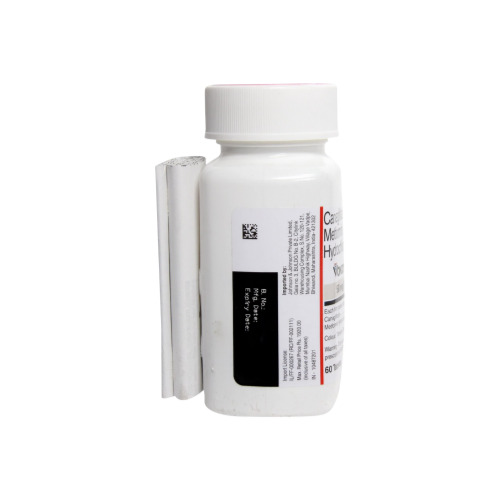 Vokanamet 50/500mg white plastic bottle side view showing barcode and text details